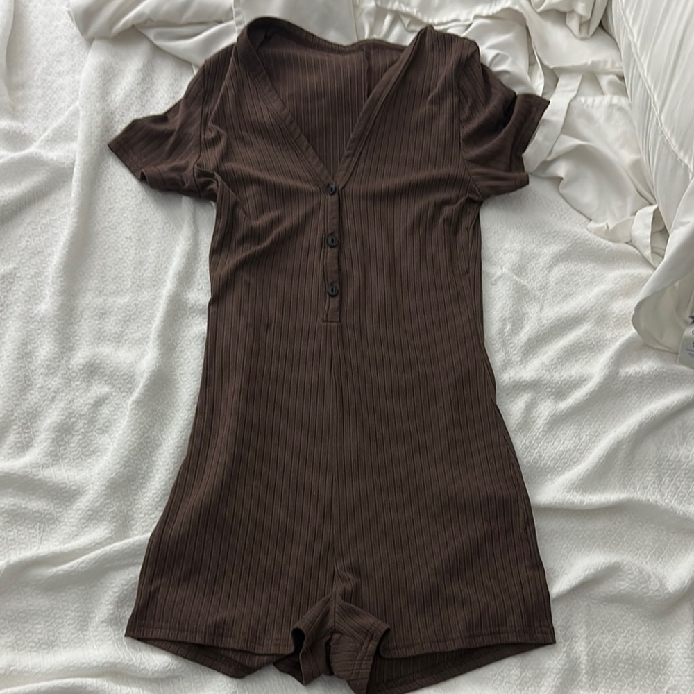 Windsor Brown Button-Up Romper